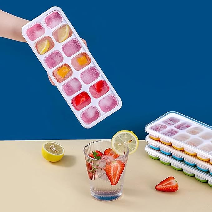 Ice Cube Trays, Silicone Easy-Release and Flexible 14-Ice Trays with Spill-Resistant Removable Lid, BPA Free, Durable and Dishwasher Safe, 2 Pack