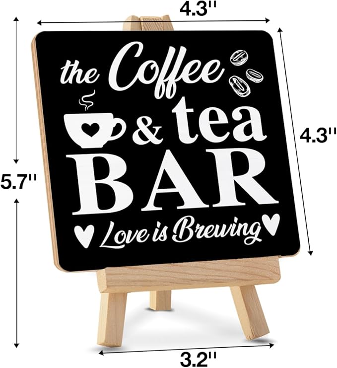 Coffee Bar Decor, Coffee Tea Bar Wood Sign with Easel Home Kitchen Desk Shelf Table Tabletop Decor
