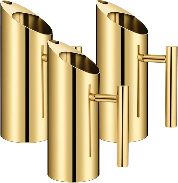 Funnymoom 3 Pack 35 Oz/1.0 L Stainless Steel Water Pitcher Modern Metal Pitcher with Ice Guard Gold Carafe Drink with Handle or Iced Hot Drink Tea Juice Coffee Beer
