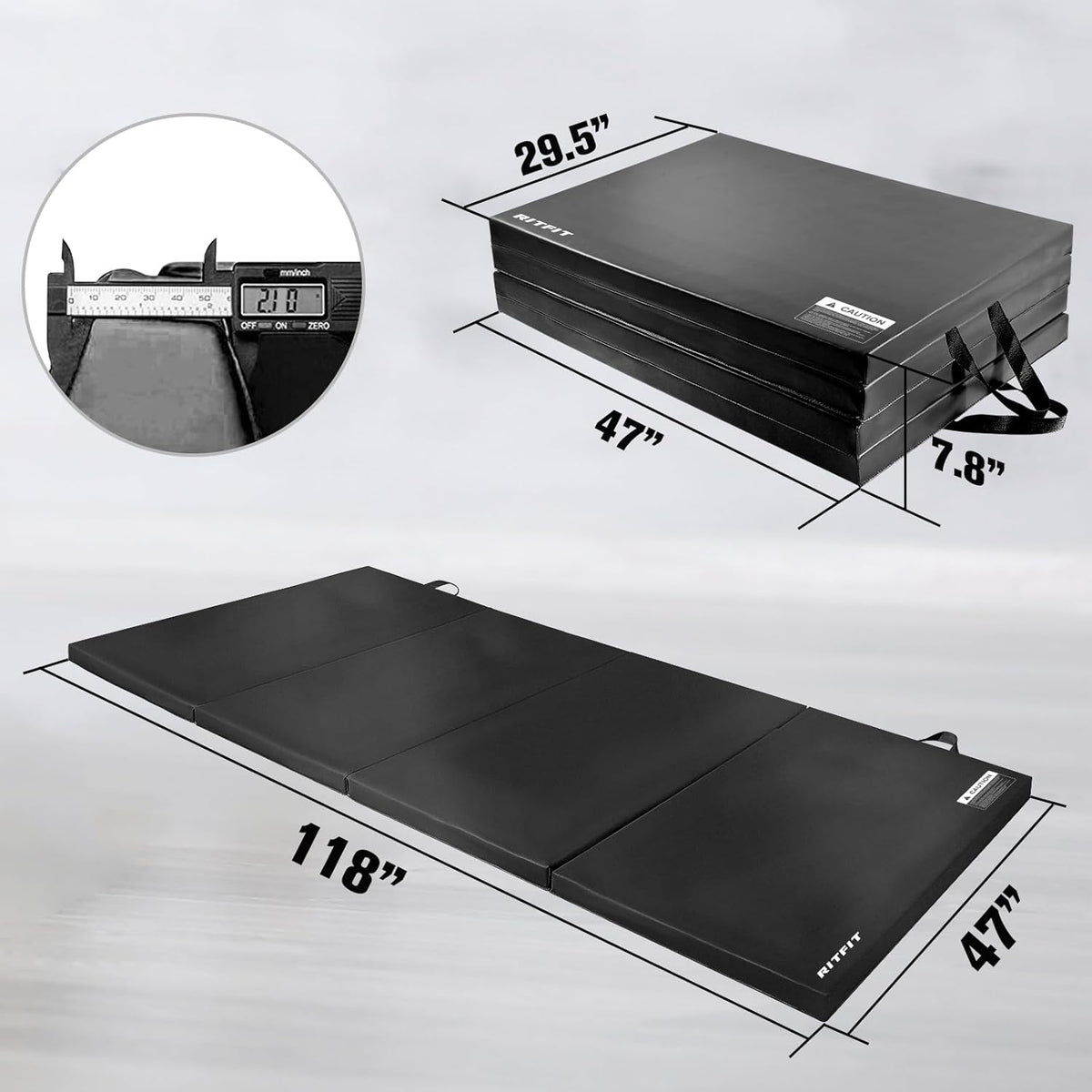 RitFit Upgraded Folding Exercise Mat, 2 Inch Thick Gymnastics Mat 3’x6’,4’x8’,4x10’,2'x8' with Carrying Handles for Yoga, MMA, Stretching, Core Workouts and Home Gym Protective Flooring