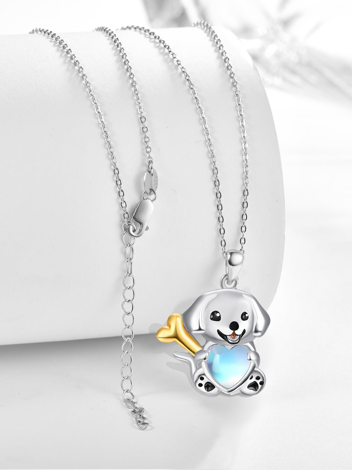Dreamboat Dog Pendant Necklace for Women 925 Sterling Silver Moonstone Puppy Animal Jewelry Christmas Birthday Gifts for Dog Mom