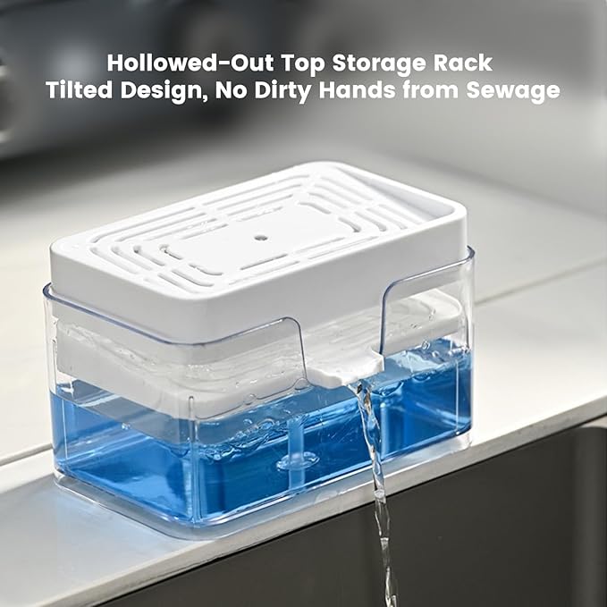 Dish Soap Dispenser for Kitchen Sink,2 in 1 Premium Sponge Holder, Dishwashing Soap Pump Dispenser for Countertop (White)