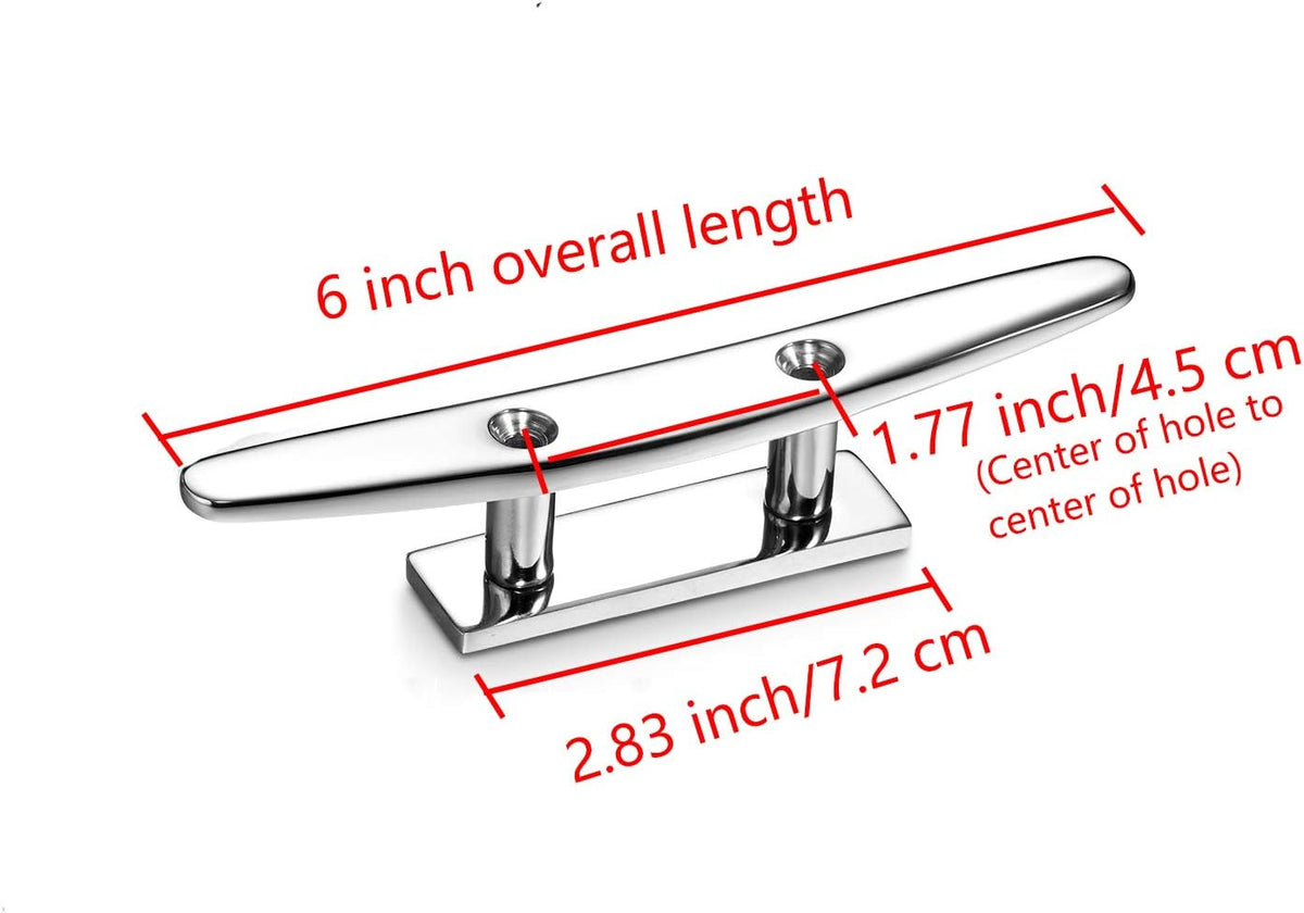 Boat Cleat 6 Inch Open Base 2 Pcs, Dock Cleat Heavy Duty 316 Stainless Steel，Curtain Tie, Hook, Include Installation Screws