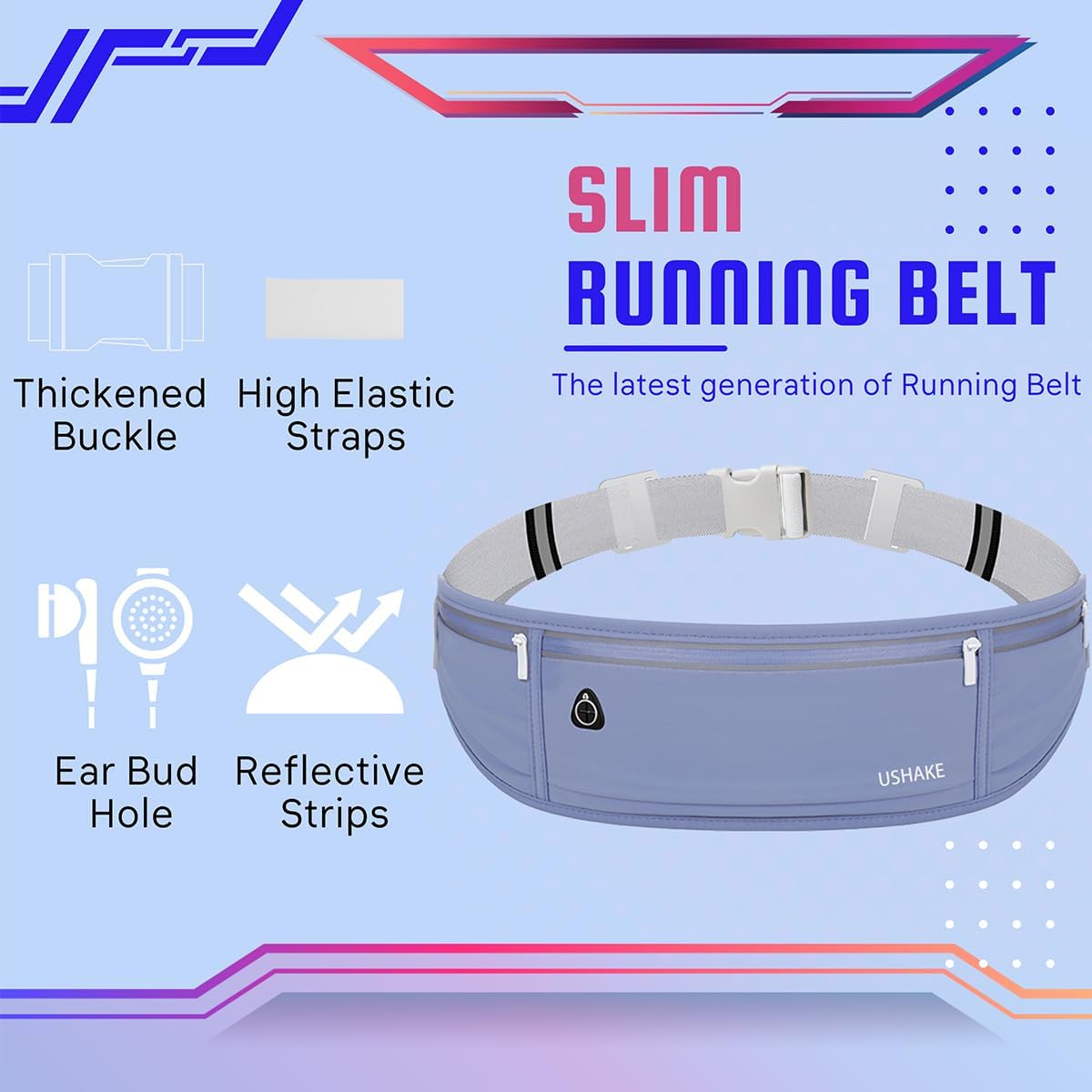 USHAKE Slim Running Belt, Workout Fanny Pack for Men Women,Exercise Waist Pack for Apple iPhone Holder, Runner Belt for Running Walking Cycling Camping Gym Dark Blue