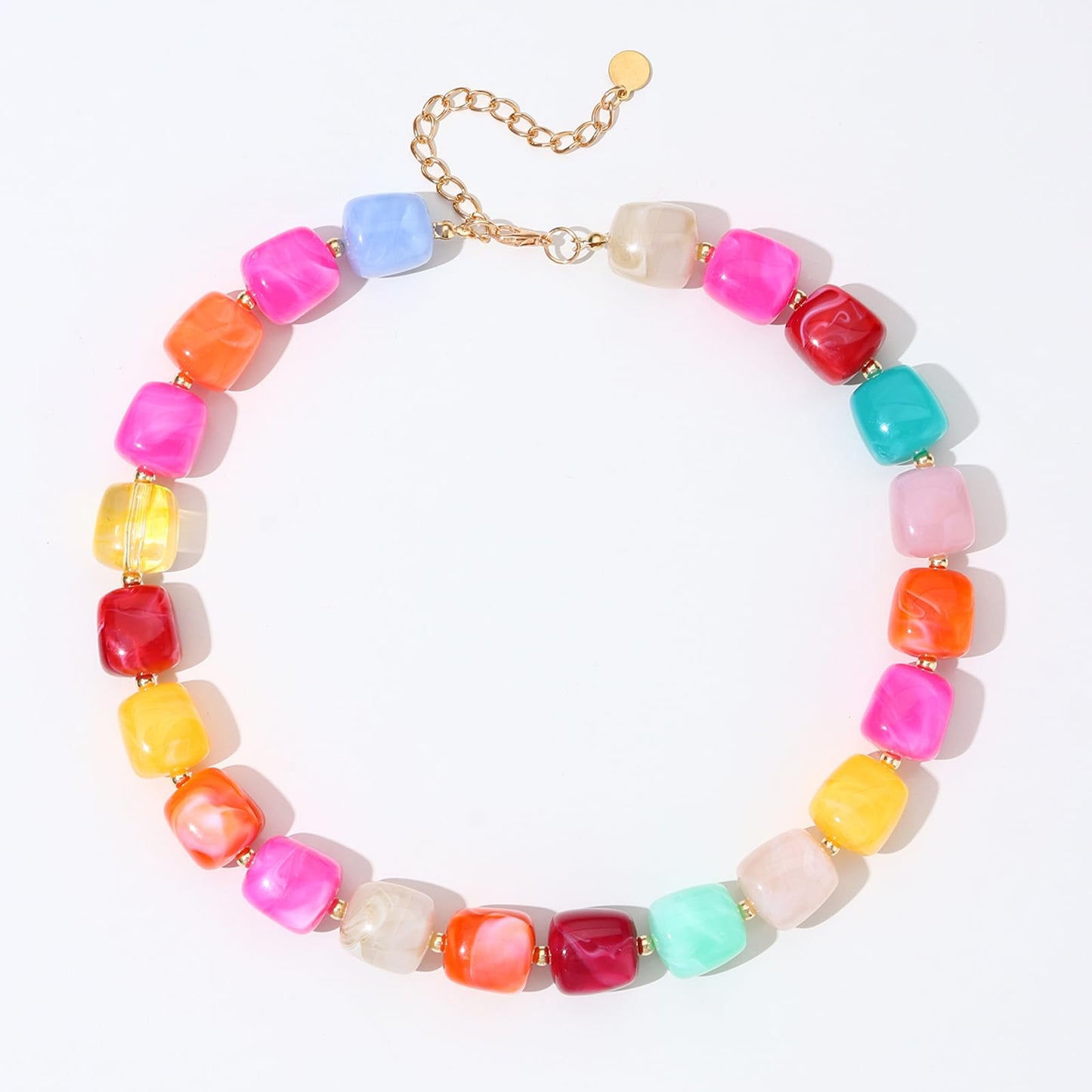joymiao Resin Chunky Beaded Necklace for Women Colorful Rainbow Square Acrylic Beaded Necklace Statement Summer Jewelry