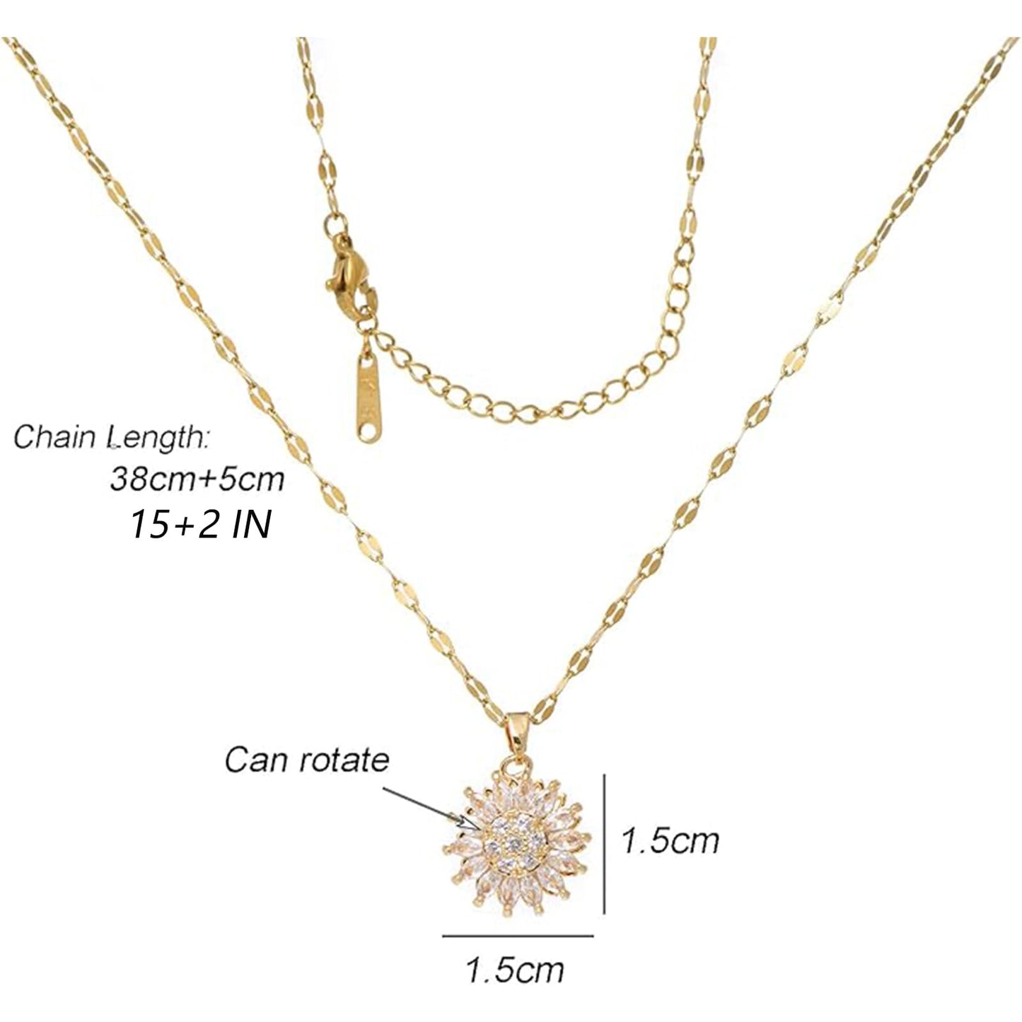 KONPJE Sunflower Fidget Necklace for Women Gold Moon Necklace Rotating Heart Necklaces Spinning Crystal Sunflower Anxiety Necklaces Crescent Moons Jewelry Accessories (Sun)