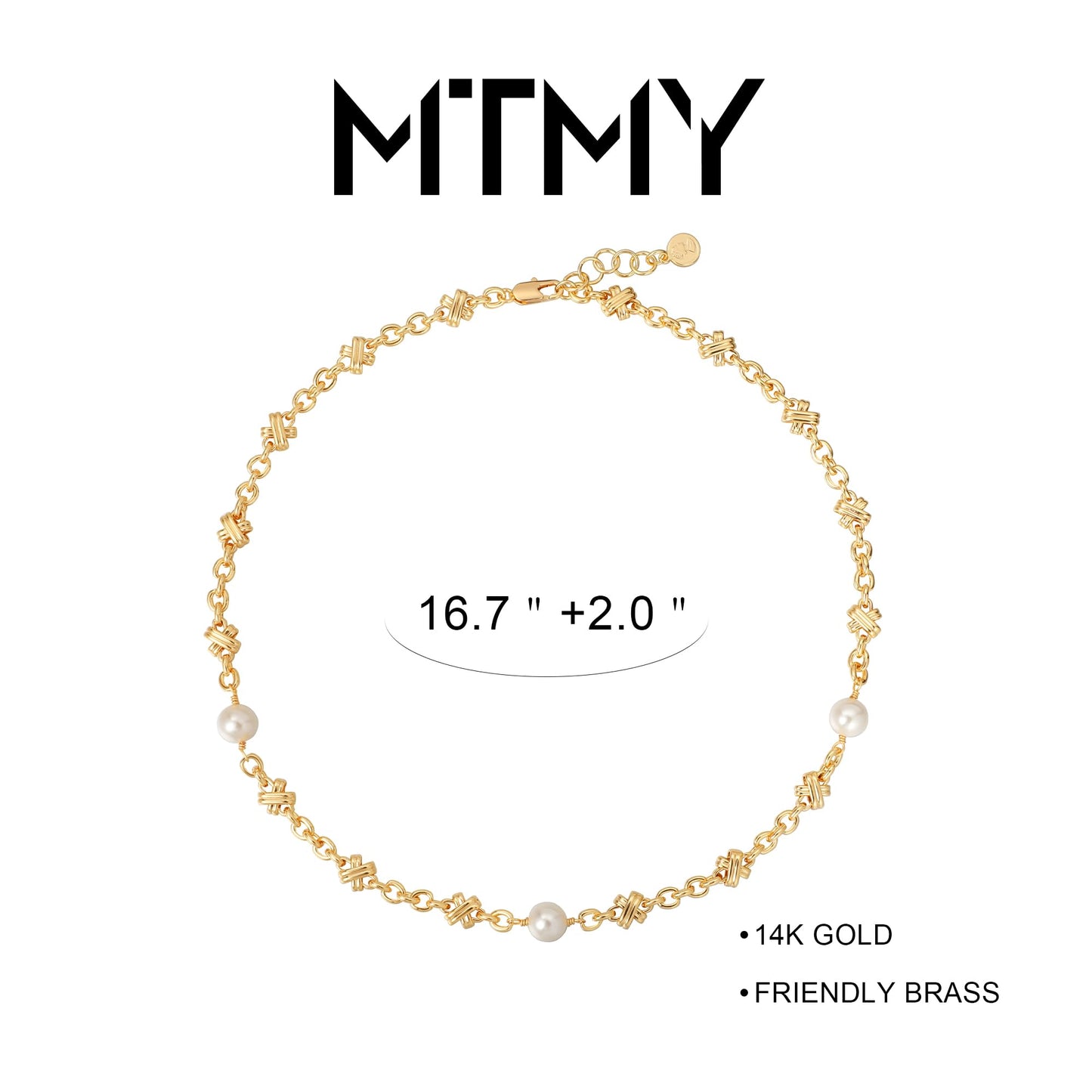 MTMY Beaded Necklaces for Women 14K Gold Plated Dainty Colorful Green/Rose Beaded Pearl Choker Necklace Delicate Boho Choker Necklace Jewelry Gift (Cross pearl)