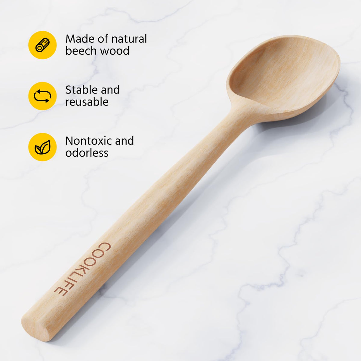 COOKLIFE Beech Wooden Spoons for Cooking - Large Smooth Finish Natural Beech Cooking Spoons - Durable Wooden Cooking Utensil