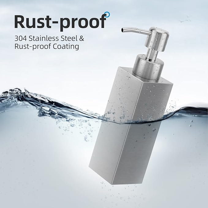 Soap Dispenser with Rust Proof Stainless Steel Pump Refillable for Bathroom and Kitchen Soap Dispenser for Essential Oils, Liquid, Lotions (8.5OZ / 250ML)