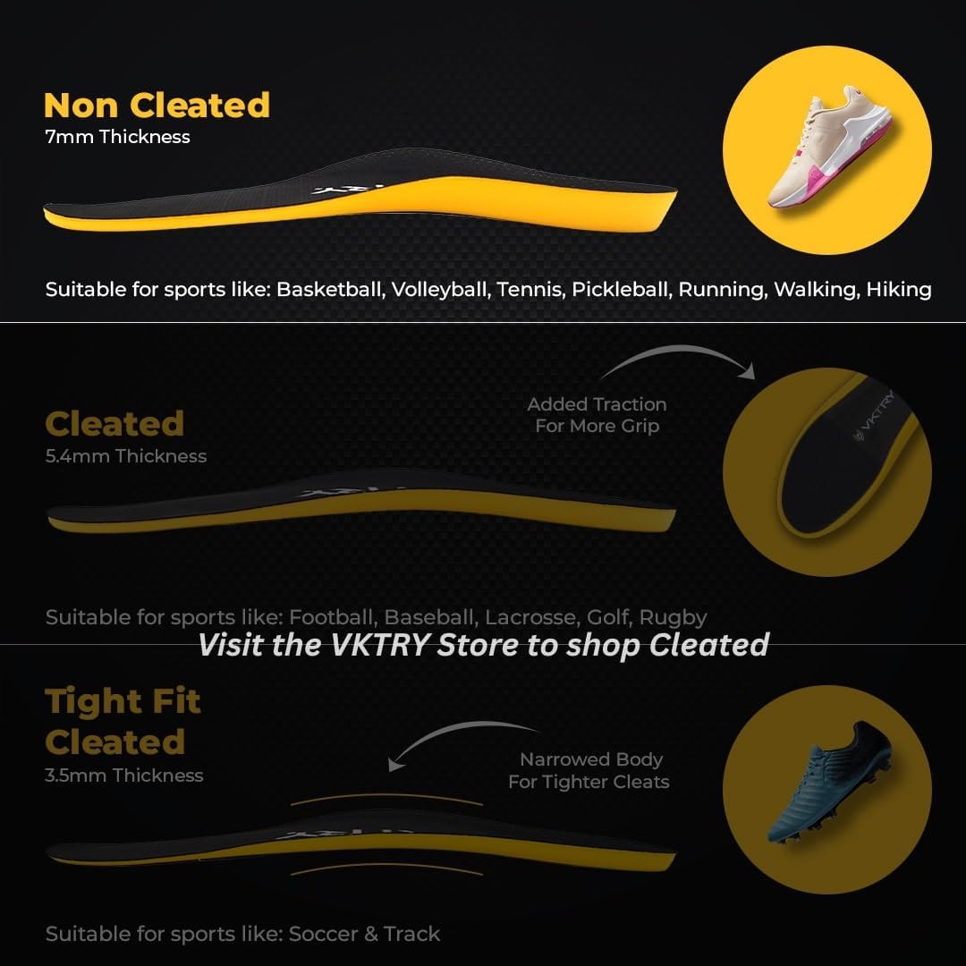 VKTRY Gold for Non-Cleated Shoes - Carbon Fiber Performance Insoles - Customized Athletic Inserts for Sports Basketball Volleyball Running & More | Shock Absorption US M11.5-12, W13.5-14, <120lbs