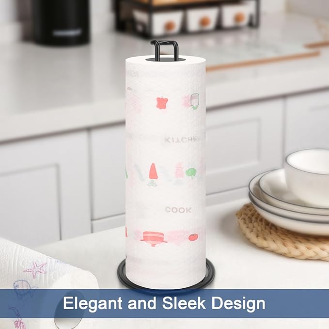 NearMoon Paper Towel Holder, Sturdy Paper Towel Stand Dispenser-All Metal, Standard or Jumbo-Sized for Kitchen Countertop, Farmhouse, Living Room (3 Pack, Matte Black)