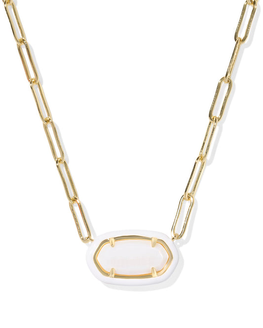 Kendra Scott Elisa Enamel Frame Paperclip Necklace, 14K Gold-Plated Brass, Fashion Jewelry for Women, White Mother Of Pearl