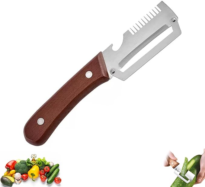 Vegetable Wooden Peeler for Kitchen Tool,Premium 2-in-1 Multifunctional Fruit & Vegetable Peeler with Built-in Bottle Opener, Ideal for All Fruits and Vegetables Needing Peeling (B-1PC)