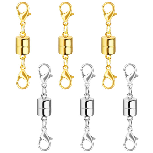 SUTQIGUI Magnetic Necklace Clasp and Closures with Double Lobster Clasp, 14K Gold and Silver Necklace Extenders for Women Magnetic Jewelry Clasps for Necklaces, Bracelet Necklace Extender(6PCS)