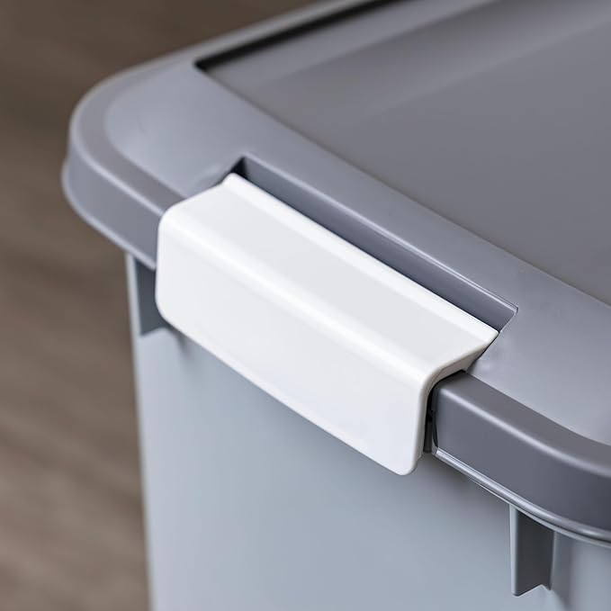 IRIS USA Dog Food Storage Container with Wheels, Airtight Lid, 2-Cup Scoop, Up to 30 Pounds Pet Food Storage, Built in Scoop Storage in Lid, Pet Food Bin, Portable, BPA Free, 2 Pack, Gray/Dark Gray