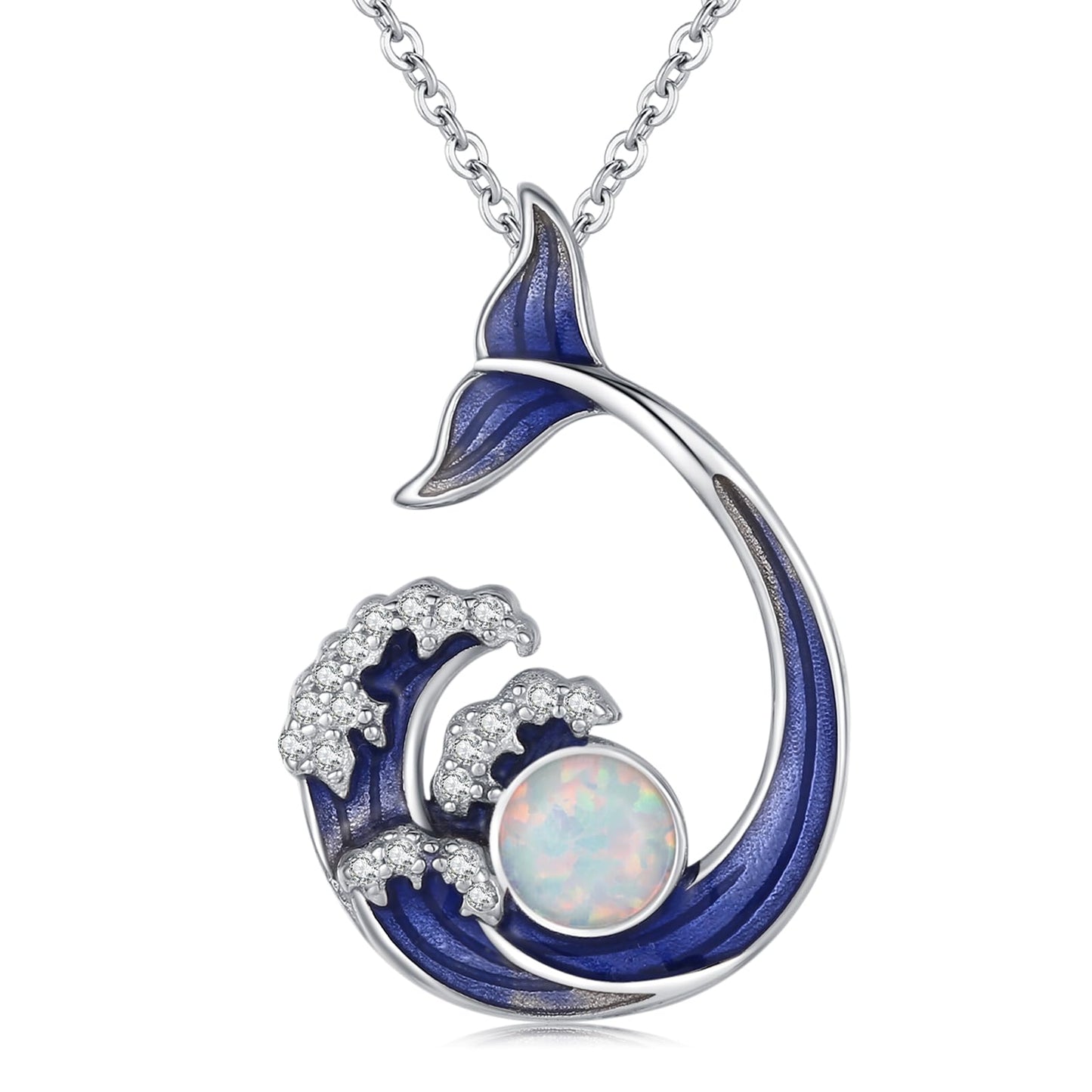 KoyeKei Whale Tail Necklace for Women 925 Sterling Silver Whale Tail Wave Necklace Wave Opal Ocean Themed Pendant Beach Jewelry Graduation Gifts for Wife Sister Lover