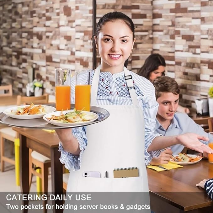 Jubatus 1 Pack Bib Aprons with 2 Pockets Cooking Chef Kitchen Apron for Women Men, White