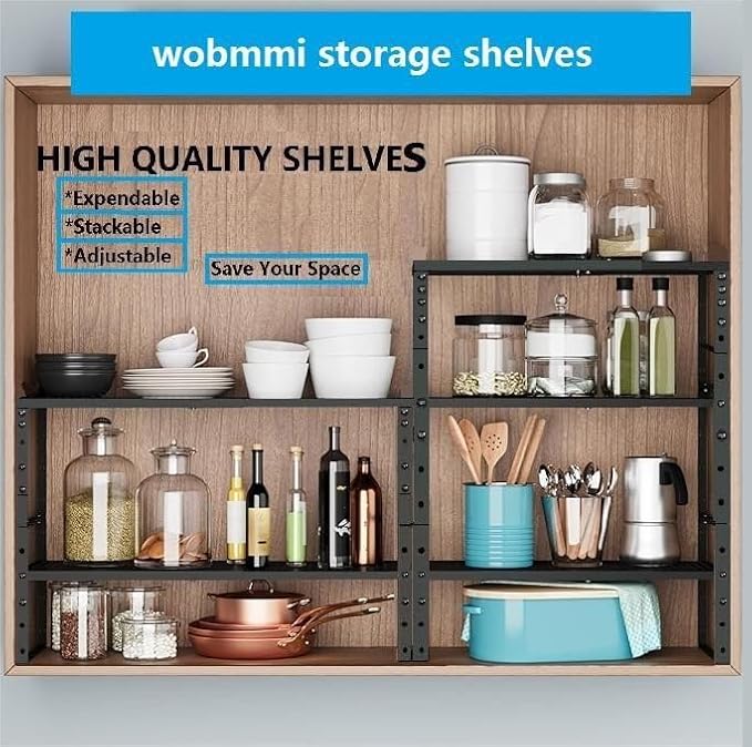 Expandable,Adjustable & Stackable Spice Rack, Cabinet Kitchen Countertop Shelf Organizer,Metal Pantry Storage Shelves - Space-Saving Storage Solution(2Packs/Black/Medium)