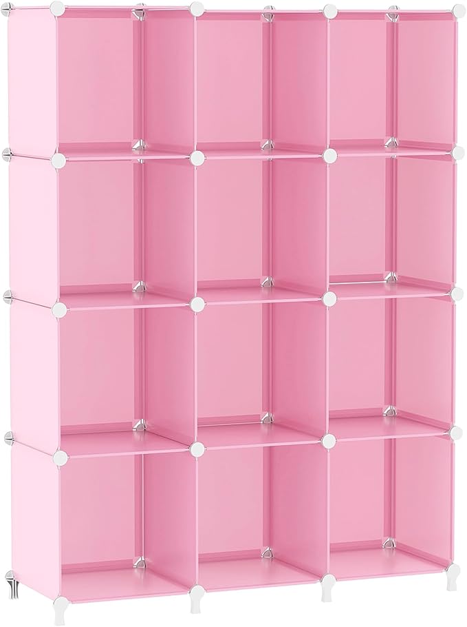 AWTATOS Cube Storage Organizer Protable Closet Organizers and Storage for Kids DIY Stackable 12 Cube Storage Shelves Clothes Organizer for Bedroom, Home, Pink