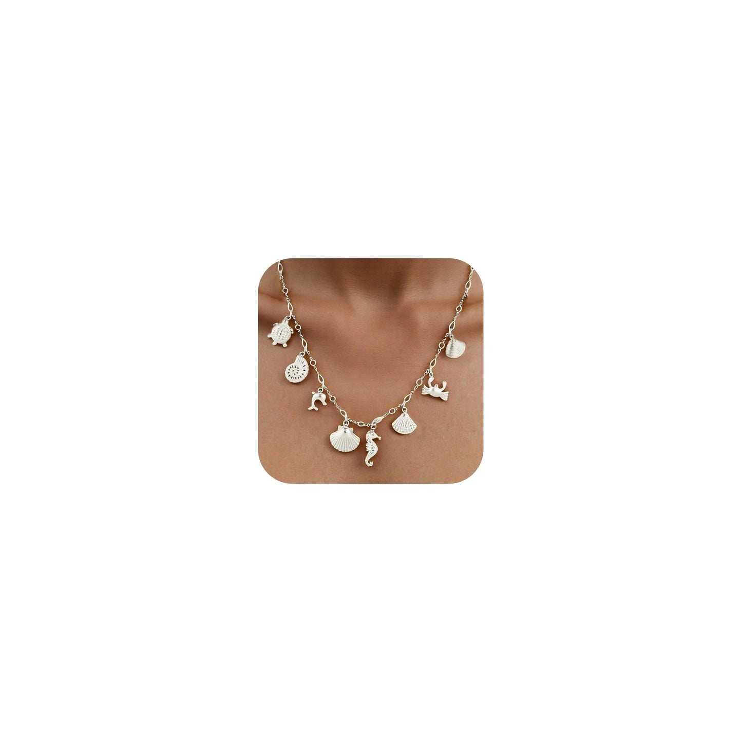 KummerSaprk Seashell Necklace Charm Necklace for Women Summer Vacation Jewelry for Women Starfish Sea Shell Pendant Jewelry Boho Beachy Stuff Accessories Gifts