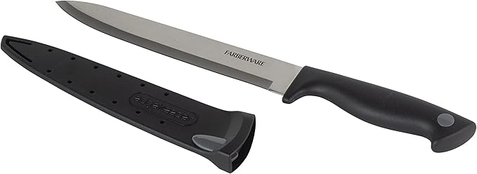 Farberware Edgekeeper 8-Inch Slicing Knife with Self-Sharpening Blade Cover, High Carbon-Stainless Steel Kitchen Knife with Ergonomic Handle, Razor-Sharp Knife, Black