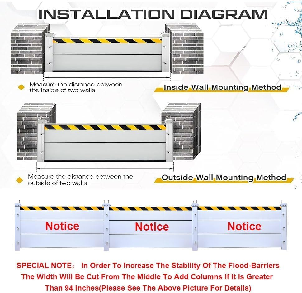Reusable Heavy Duty Aluminum Flood Barriers for Home Exterior, Flood Protection Barriers Water Barrier Door Quick Detachable Garage Doors Detachable Mobile Rain Water Baffle (H 7.9 inch L 4.5FT)