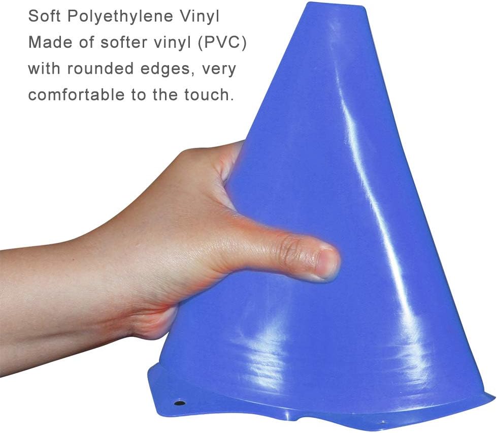 9 Inch Plastic Training Traffic Cones, Sport Cones, Agility Field Marker Cones for Soccer Basketball Football Drills Training, Outdoor Activity or Events - (Set of 10, 12, 15 or 24, 4 Colors)