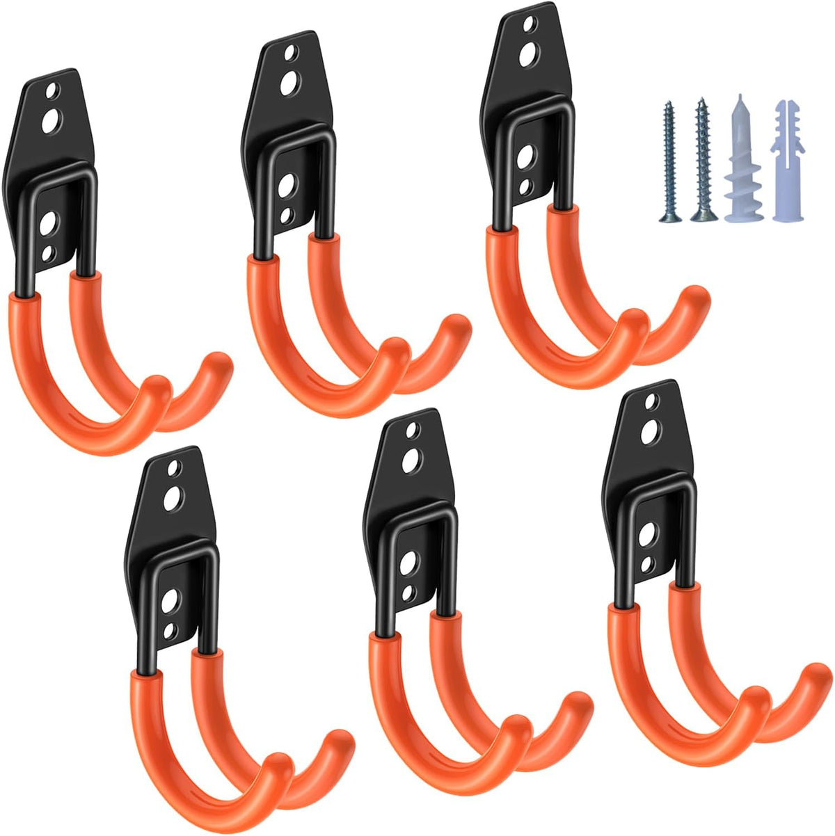 Heavy Duty Garage Hooks 6 Pack, J Shaped Hanger, Wall Mounted Storage System, Power and Garden Tool Organizer, for Hanging Ladders, Bikes Tires, Hose, Bulk Items