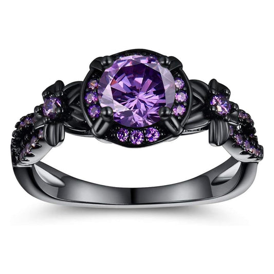 Synthetic Amethyst Ring for Women, 18K Black Gold Plated Vintage Purple CZ Stone Wedding Band Gemstone Engagement Rings, Available Sizes 5-10 (8)