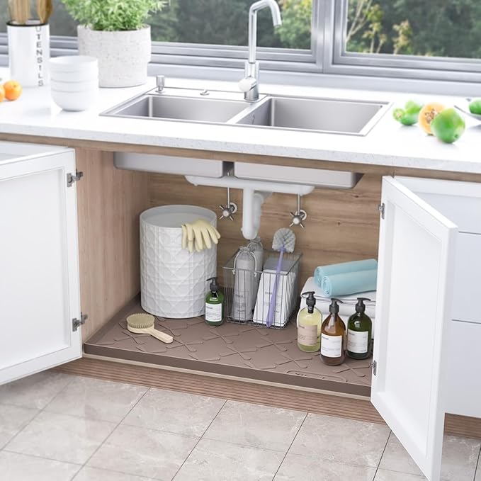 SIKADEER 25" x 19" Under Sink Mat Waterproof, Silicone Mat Kitchen Drawer Shelf and Cabinet Liner, Sink Protector for Kitchen Organizers and Storage, Boot Tray Pet Food Mats