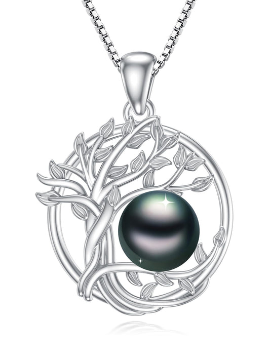 KANNSOAR 9MM Tahitian Black Pearl Tree of Life Pendant Necklace Pearl Jewelry-Wedding Birthday Anniversary Valentines Day Christmas Mothers Day Gifts for Women Wife Mom Girlfriend Her