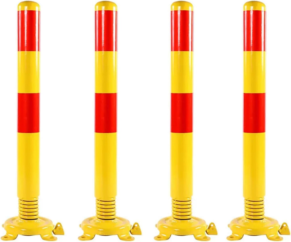 Safety Bollard Post, Spring Parking Post with Warning Stripes, Driveway Garage Security Post Barrier, Traffic Barricade Cones, for Indoor and Outdoor Parking(Yellow (4PCS))