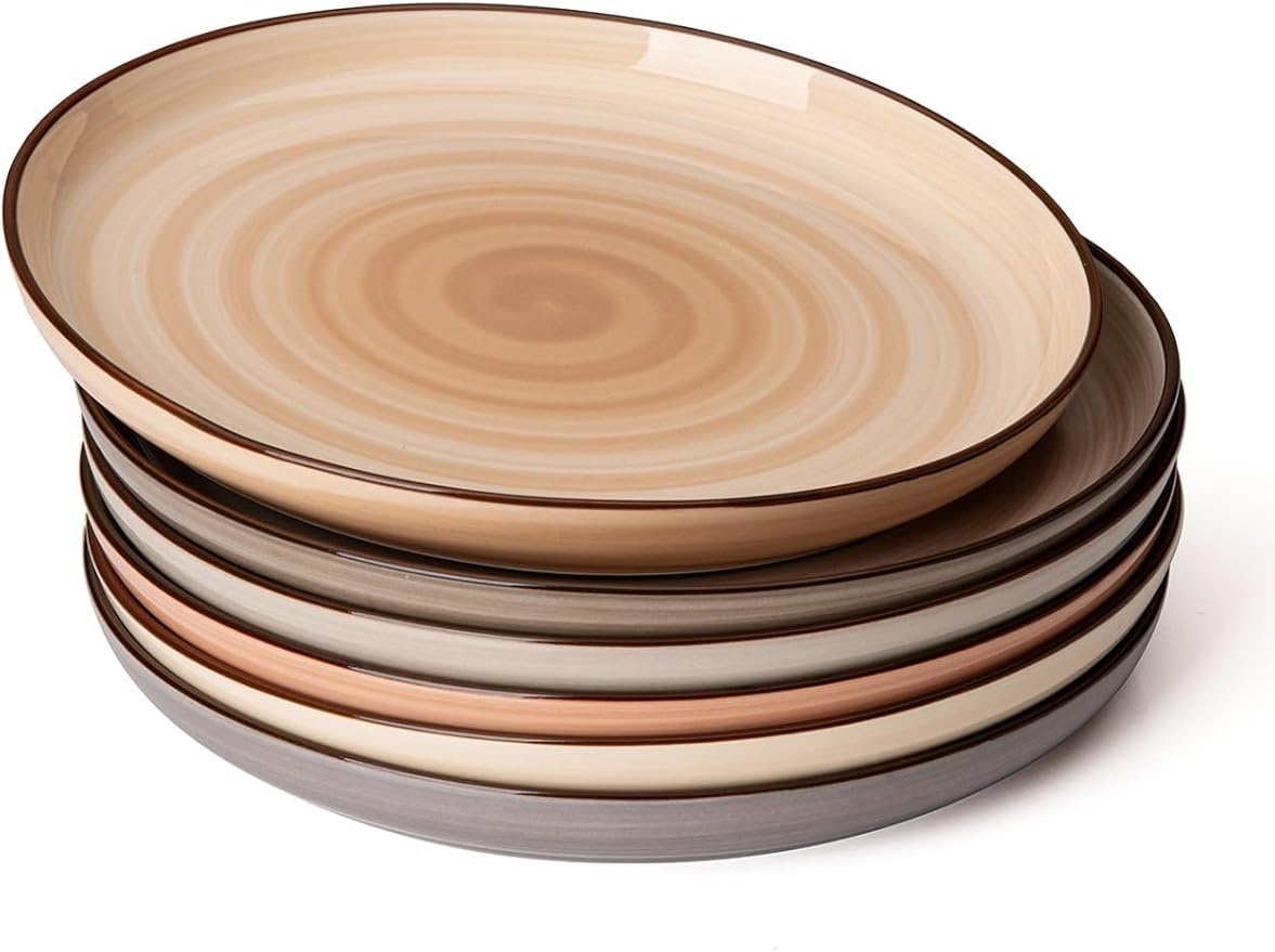 Sweese 7.4 Inch Porcelain Dessert Plates - Round Salad, Appetizer Plate Set for Kitchen, Small, Dishwasher Microwave Safe, Set of 6, Neutral