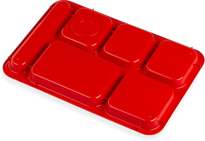 Carlisle FoodService Products P614R05 Right-Hand 6-Compartment Polypropylene Tray, 10" x 14", Red