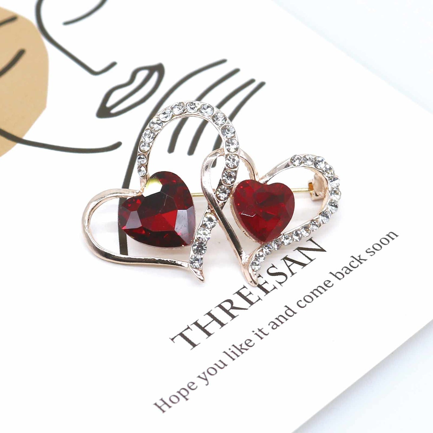 Heart Brooch For Women Cluster Pave Elegant Crystal Love Heart Brooches Pin Wedding Party Clothes Accessories Valentines Gift (Double Love Heart)