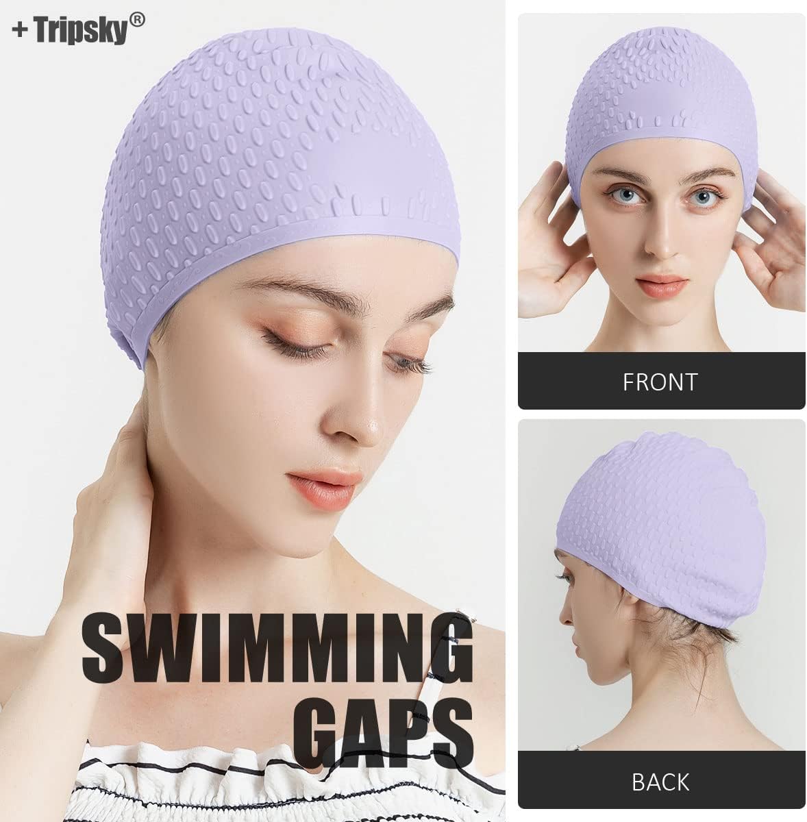 Tripsky Silicone Swim Cap,Comfortable Bathing Cap Ideal for Curly Short Medium Long Hair, Swimming Cap for Women and Men, Shower Caps Keep Hairstyle Unchanged…