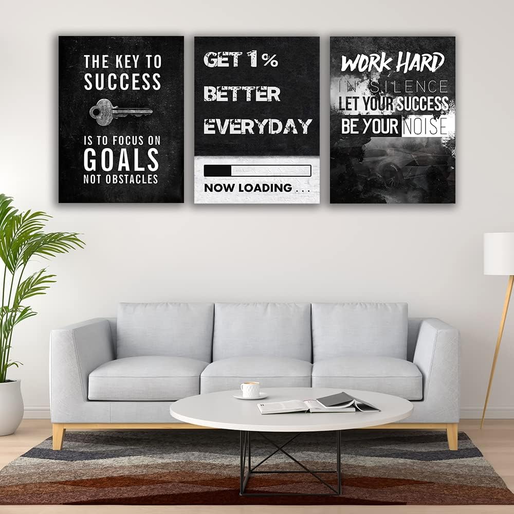 Yetaryy Motivational Poster Inspirational Wall Art 3 Pieces Canvas Painting Lion Artwork for Living Room Office Modern Home Decor Prints Pictures Wall Decor Framed Ready to Hang [48''Wx 24''H]