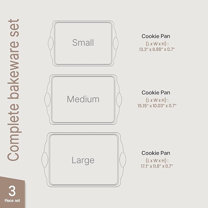 Baking Pan Set – 3 Piece Cookie Sheet – Deluxe Black Non-Stick Carbon Steel – Silicone Handles – Commercial Grade Restaurant Quality – PFOA PFOS and PTFE Free by Bakken