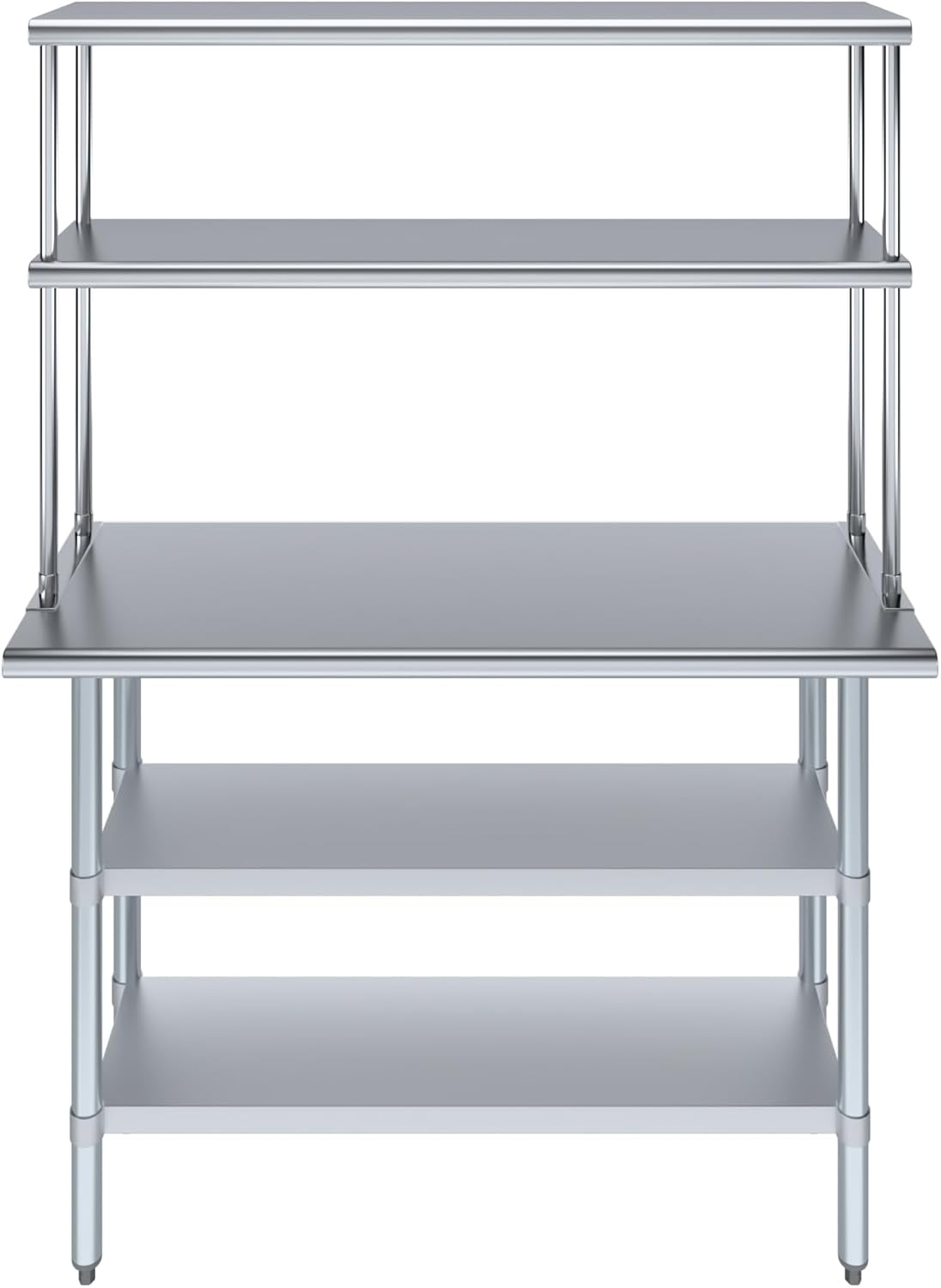 Amgood Stainless Steel Work Table with 2 Shelves | Metal Kitchen Prep Table & Shelving Combo (18" x 48" Table with 2 Shelves + 12" Overshelf)