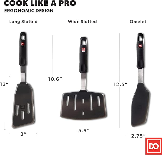 DI ORO Spatulas for Kitchen Use - Forever Warranty - 600°F Heat-Resistant Silicone - Turner Spatula Set for Cooking - BPA Free Wide Pancake Spatulas - Egg Flippers for Nonstick Cookware Safe (3pc)