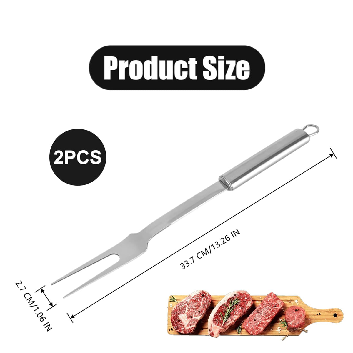 FJYXCHENXM 2 PCS Meat Forks Professional Meat Cooking Fork Grilling Fork Stainless Steel Meat Fork BBQ Fork,Two Pronged Forks for Kitchen(13 Inch)
