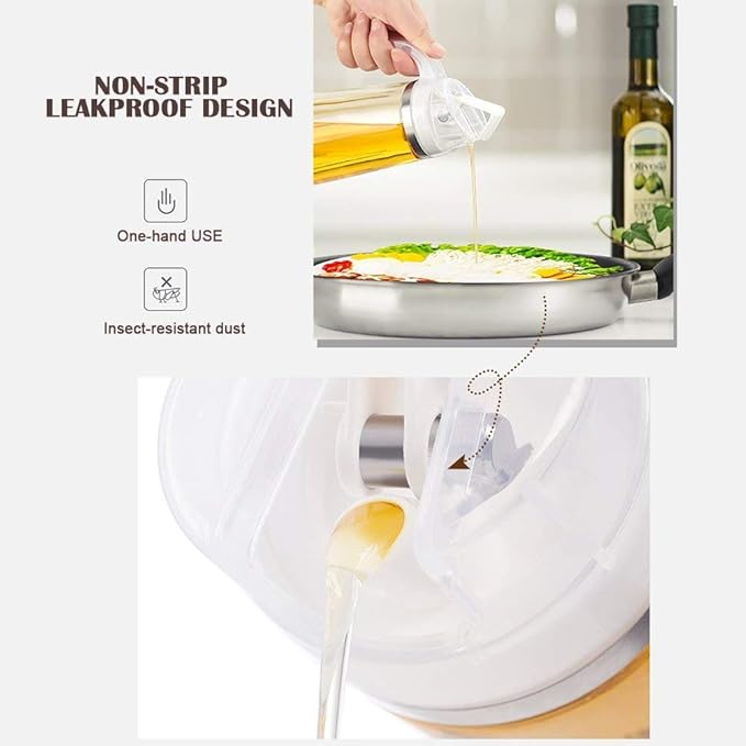 Marbrasse Oil Dispenser for Kitchen,20 OZ /600ml Leakproof Glass Oil Bottle with Auto Flip Cap,Olive Oil Container for Kitchen Cooking(1 Pcs White + 1 Pcs Brown)