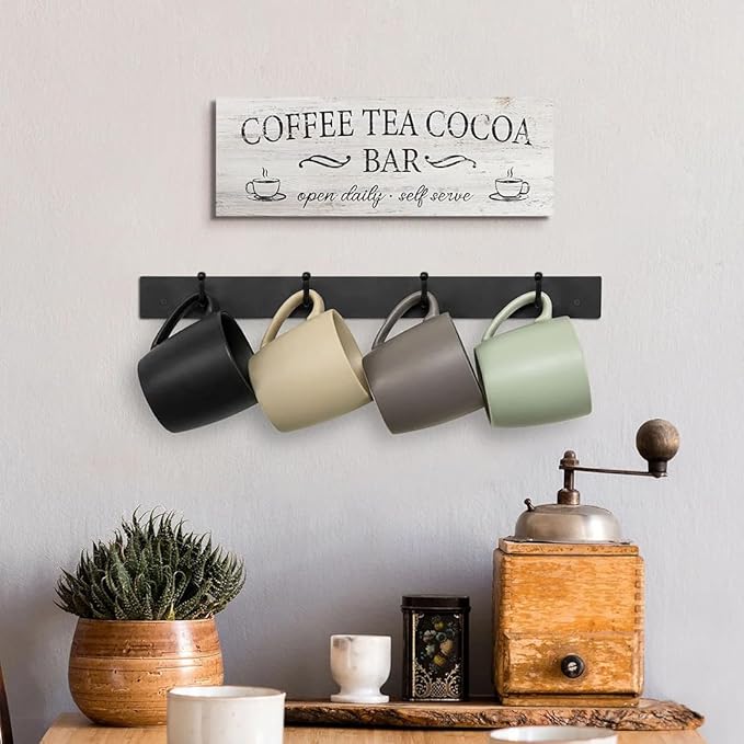 Coffee Tea Cocoa Bar Sign Decor Farmhouse Wall Plaque with Wood Grain Retro Cafe Canvas Prints for Bar Decor Open Daily Self Serve Kitchen Cafe Pub Nook Decoration Accessories 6"x17"