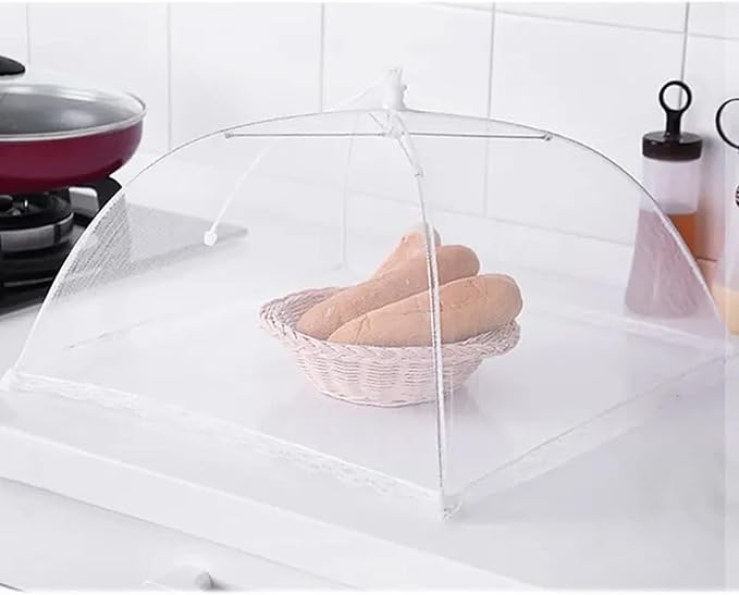 Simply Genius Pop-Up Outdoor Food Covers to Keep Bugs Away - 14 x 14 in, 4 Pack, White - Mesh Food Covers for Picnic & BBQ - Portable Nets for Outside
