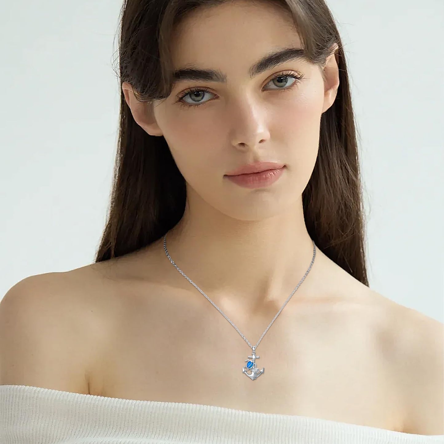 KoyeKei Sea Turtle Necklace Gifts for Women 925 Sterling Silver Anchor Sea Turtle Pendant Blue Opal Ocean N autical Jewelry Beach Seashell Graduation Gifts for Mom Wife Girlfriend Her