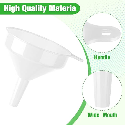 Honeydak 18 Pcs Plastic Funnels 4.7 Inch Wide Mouth Multi-Purpose Funnels with Long Reaching Spout for Filling Bottles Mason Jars Science Lab Use Funnel for Liquid (White)