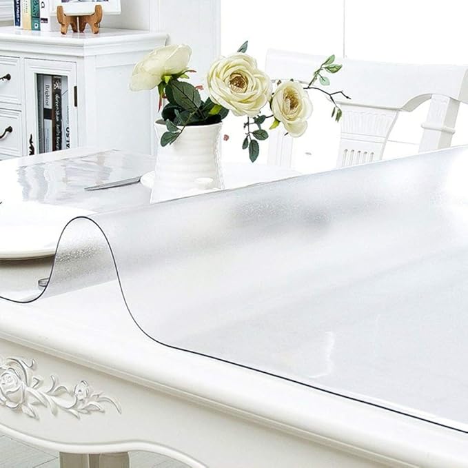 NECAUX Custom 46 x 75 Inch Frosted Table Cover Protector, 1.5mm Thick Wood Grain Transparent Table Pad Non-Slip Tablecloth Plastic Protective Pad for Dining Living Room Table Conference Table