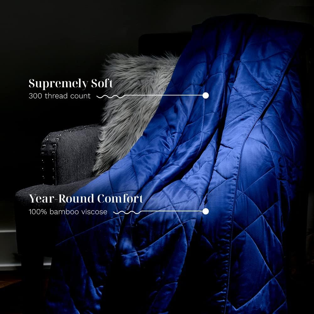 LUXOME Lightweight Blanket | 100% Rayon (Viscose) from Bamboo Fabric & Fill | Full/Queen - 86"x92" | Super Soft | Thermal-Regulating | Sapphire