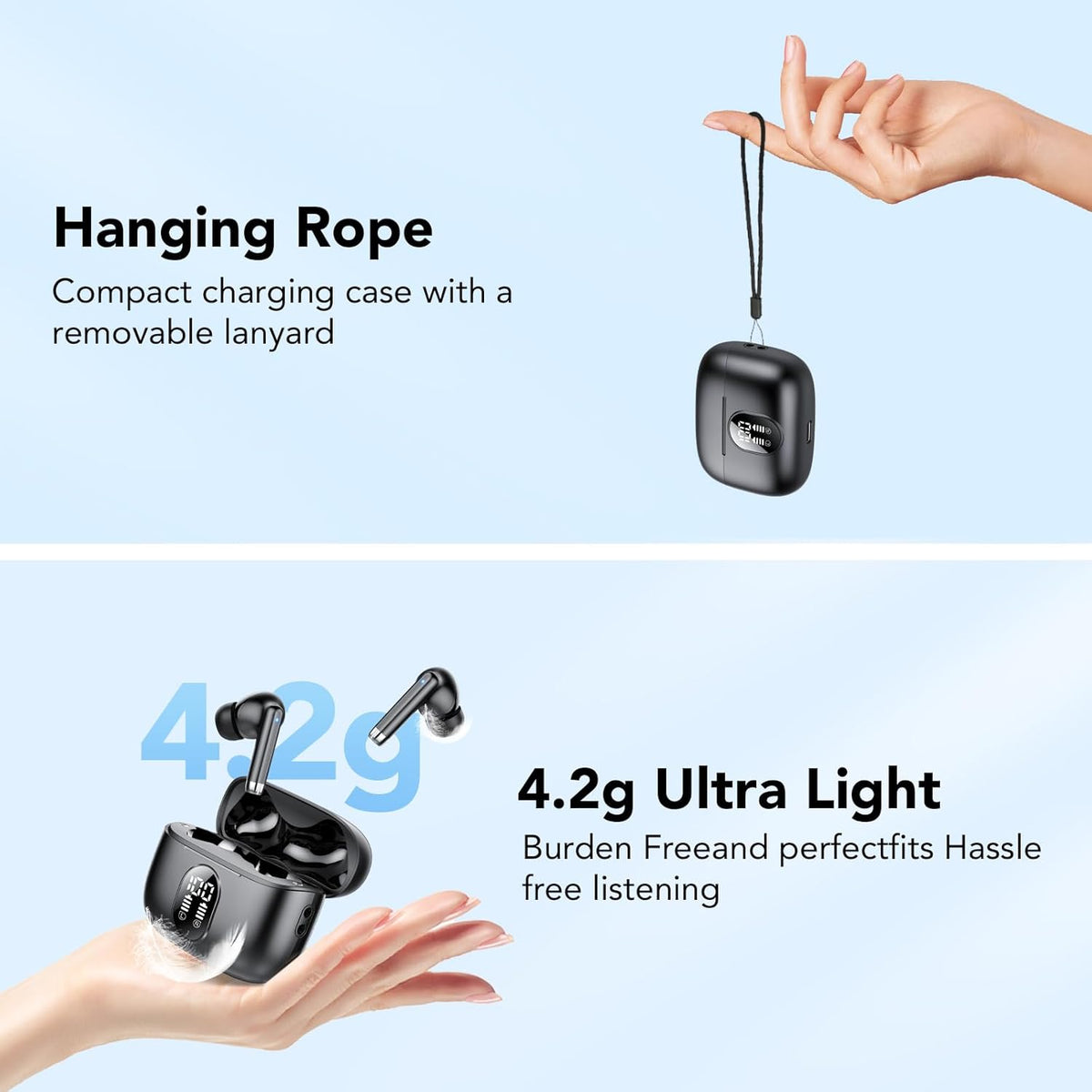 Wireless Earbuds, 2025 New Bluetooth 5.4 Headphones HiFi Stereo with 4 ENC Mic, 40H Mini Ear Buds In-Ear Noise Cancelling Earbuds with LED Screen, Ultra Light USB-C Bluetooth Earphones for Android iOS
