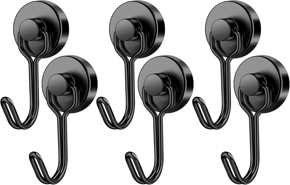 FINDMAG Magnetic Hooks, 40Lbs+ Strong Magnet Hooks for Cruise Cabins, Powerful Neodymium Magnets with Hooks for Hanging, Swivel Swing Black Magnetic Hooks for Fridge, Whiteboard, Kitchen, Toolbox